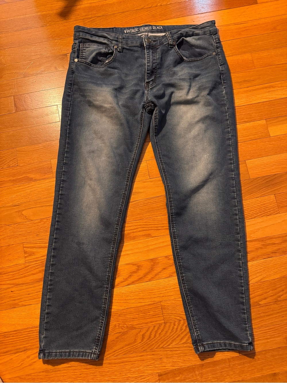 Vintage Genes Black Men’s Jeans 34x28 Slim Straight Fit Dark Wash Denim